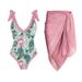 Women's One Shoulder Ruffle Print One Piece Swimsuit Stylish Flirty Beachwear Clothing Set_ecoleips.com