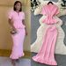 Korean Style Women's Knitted Ruffle Two Piece Set Slim Fit Elegant Summer Commuting Temperament Suit for Mature Ladies_ecoleips.com