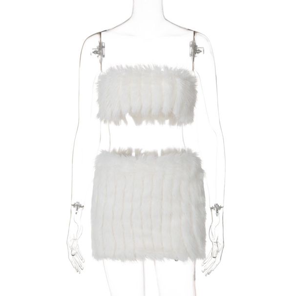 Women's Faux Fur Crop Top And Bodycon Skirt Set, Sexy Two Piece Outfit For Party, Clubwear, Night Out, Street Style_ecoleips.com