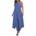 2026 Spring/Summer Elegant Halter Neck Sleeveless Solid Color Backless Loose Top And High-Waisted Pants Set For Women,_ecoleips.com