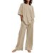 Fashion Women's 2-Piece 2026 Summer Casual Belt Pocket Half Sleeve O-Neck Top And Wide-Leg Pants Set_ecoleips.com
