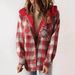Women's Plaid Fleece Hooded Jacket With Pockets, Long Sleeve Loose Fit Cozy Outerwear For Autumn Winter, Streetwear Fashion_ecoleips.com