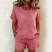 Women's Clothing Women's Solid Color Casual Crew Neck Short Sleeved Shirt And Shorts Two Piece Set For Formal & Casual For Women_ecoleips.com