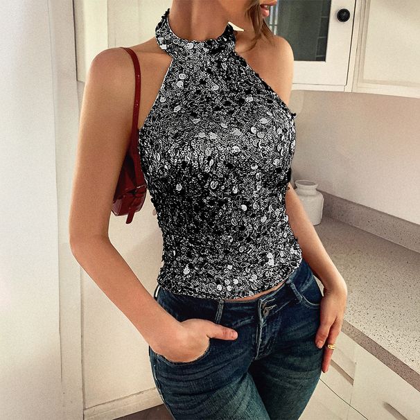 DiYun European And American Elegant Halter Neck Sequin Camisole Women's Clothing 2025 Spring/Summer_ecoleips.com