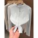 Fashionable Stand Collar Long Sleeve Zip-Up Tunic Top For Women – Slim Fit Casual Blouse With Dual Zipper Design_ecoleips.com