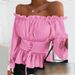 Elegant Off-Shoulder Tie-Front Blouse - Long Sleeve Women’s Top - Polyester Stretch Fabric - White/Black/Pink (S/M/L/XL)_ecoleips.com