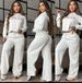 Women's Fashion Casual Sports Sweatshirt Set Two Piece Hooded Crop Top Wide Leg Pants European American Style_ecoleips.com