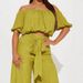Women's Clothing Spring Women's Elastic Flat Shoulder Short Puff Sleeve High Waist Lace Up Loose Wide Leg Trousers Set_ecoleips.com