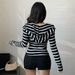 Women's Clothing Slim Fit Women's Knitted Cardigan Classic Black And White Striped Hooded Zipper Long Sleeve Fashionable_ecoleips.com