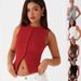 Women's Clothing Summer Y2K Slim Hot Girl Sleeveless Round Neck Ribbed Button Vest_ecoleips.com