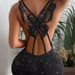 European And American Cross-Border Fashion Back Butterfly Hollow Shiny Stretch Dress_ecoleips.com