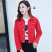 Blue short denim jacket student jacket denim shirt spring and autumn solid color long sleeve women's tops_ecoleips.com