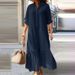 Women's Clothing Cotton And Linen Long Irregular Dress Shirt Collar Twist Button Casual Dress_ecoleips.com