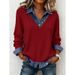Aria Basics Aria Basics 2026 European And American Women's Fashion Patchwork Knitwear Long-sleeve Casual Top Denim Collar Shirt For Women_ecoleips.com