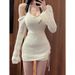 Pure Desire Style Sweet Spicy Girl Halter Neck White Dress Set For Women Spring Summer Irregular Drawstring Hollow_ecoleips.com