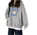 letter Print Hooded Oversized American Street Style Sweatshirt For Women, Autumn And Winter, Fleece-lined,_ecoleips.com