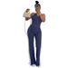 Women's Clothing Fashion Stitching Contrast Color V Neck Zipper Sleeveless Split Pants Two Piece Suit_ecoleips.com