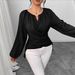 Elegant Beaded Wrap V-Neck Blouse for Women Crisscross Ruffle Detail Long Sleeves Flattering Design_ecoleips.com