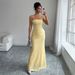 Elegant Strapless Bodycon Maxi Dress | Lace-Trimmed Formal Gown | Polyester Stretch Fit For Evening & Wedding Guest_ecoleips.com