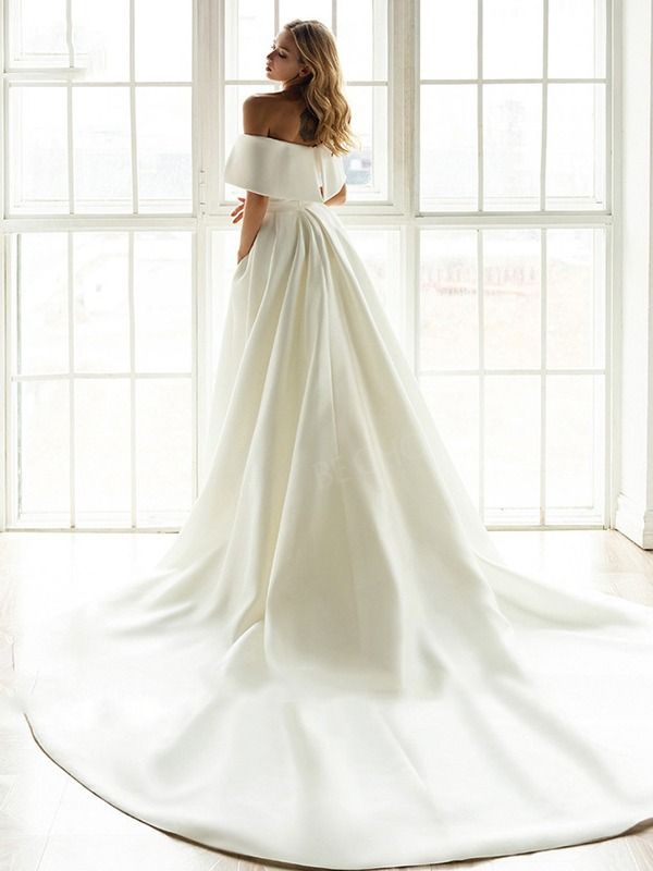 French One Shoulder Satin Fishtail Detachable Tail Two Piece Wedding Dress Satin Fishtail Satin Slim Model_ecoleips.com