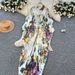 Women's Resort Print Patchwork Maxi Dress – Elegant A-Line Wrap Dress With Floral Design (One Size Fits Most)_ecoleips.com