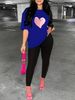 Women's Casual Loose And Fashionable Heart-shaped Pattern Print Loose T-shirt+cropped Pants Two-piece Home Sportswear Daily Wear-423_ecoleips.com