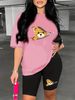 Summer Women's Casual And Fashionable Teddy Bear Cartoon Printed Loose T-shirt Shorts Two-piece Set Sportswear Suitable For Daily Wear-131_ecoleips.com