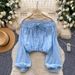 Women's Off-Shoulder Long Sleeve Blouse Tie Waist Lace Trim Cropped Top Stylish Subtle Design Autumn Fashion_ecoleips.com