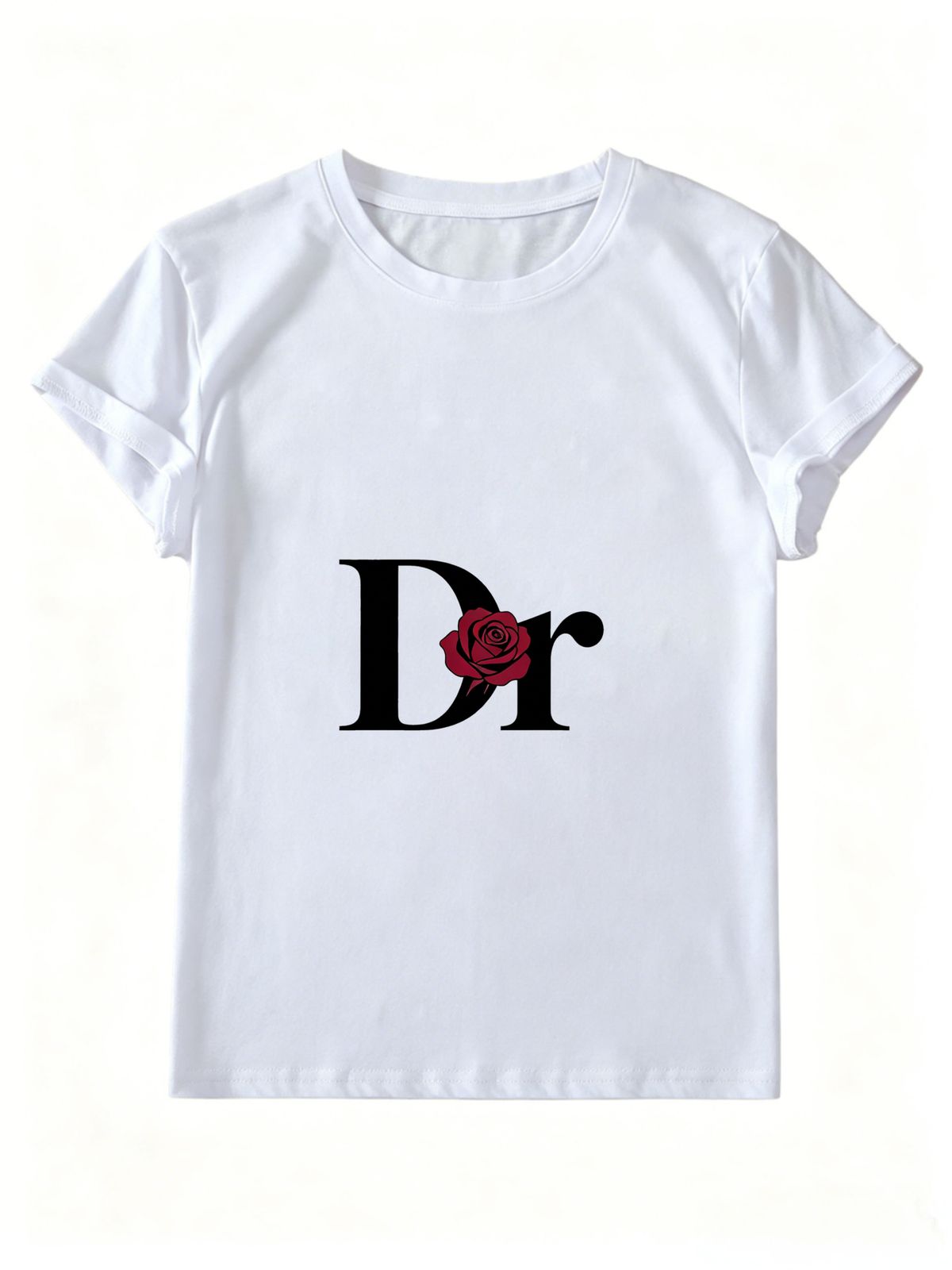 Women Crew Neck Short Sleeve T Shirt Big Dr Letter Rose Floral Graphic Tee Minimalist Luxury Retro Loose Casual Streetwear Daily Tops_ecoleips.com