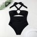 Solid Color One Piece Swimsuit With Suspender Straps Conservative Beach Hot Spring Bikini For Women Summer Winter Spring/Autumn Polyester_ecoleips.com
