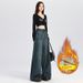 Dark Blue Wide-leg Jeans Women, Fleece-lined, New Winter 2025 Model, High-waisted, Suitable For Pear-shaped Body, Loose_ecoleips.com
