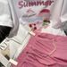 Women's Clothing Summer Heavy Duty Short Sleeved T Shirt With Small A Letter Hot Diamond Straight Pants Casual Two Piece Suit_ecoleips.com