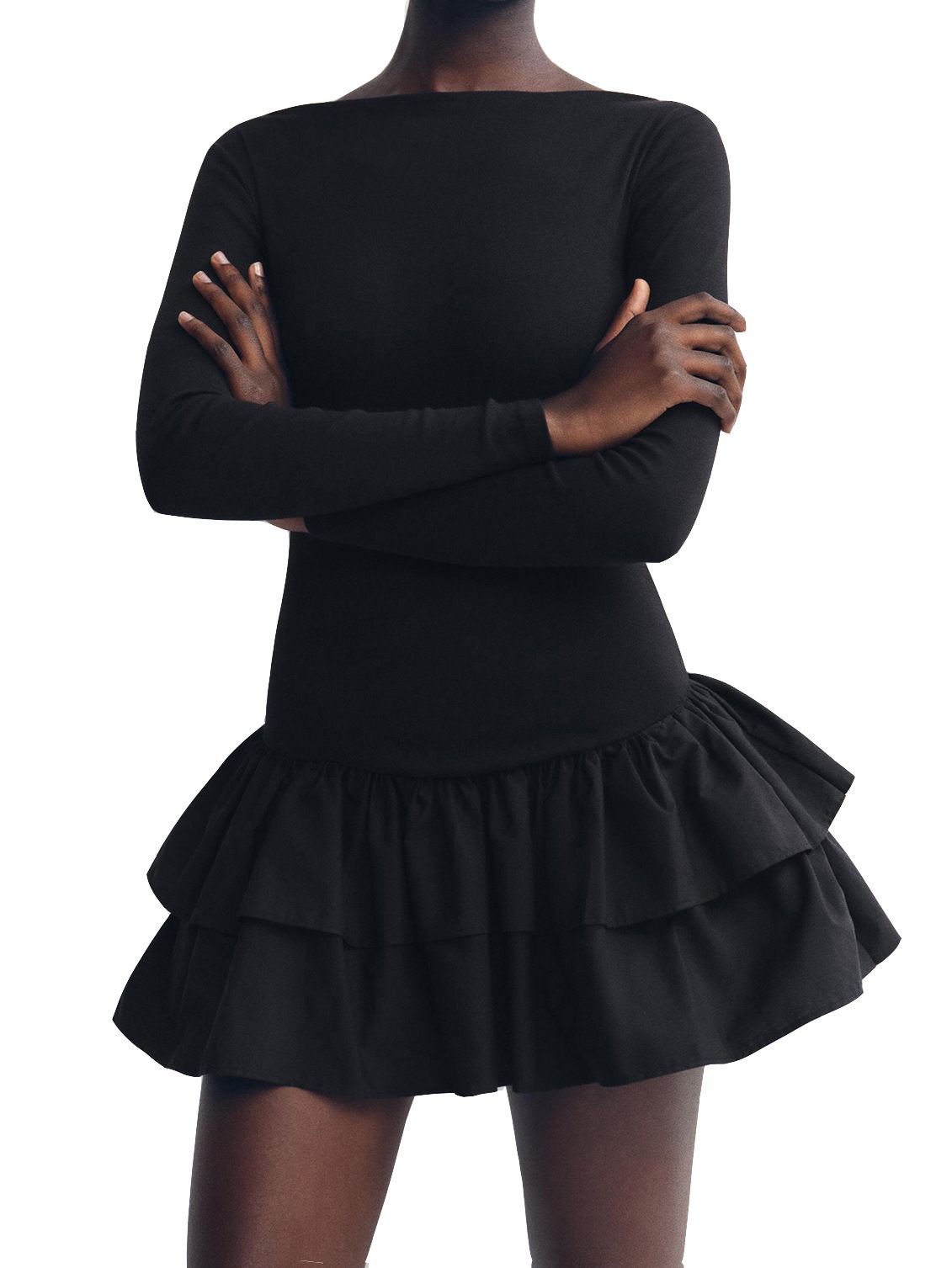 Women's Elegant Long Sleeve Ruffled High Waist Puff Mini Dress – Slim Fit Casual Gown 2026_ecoleips.com