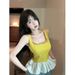 Dopamine Yellow Square-neck Sequin Camisole For Women, Unique And Beautiful Summer Tube Top, Pretty Babydoll Shirt,_ecoleips.com