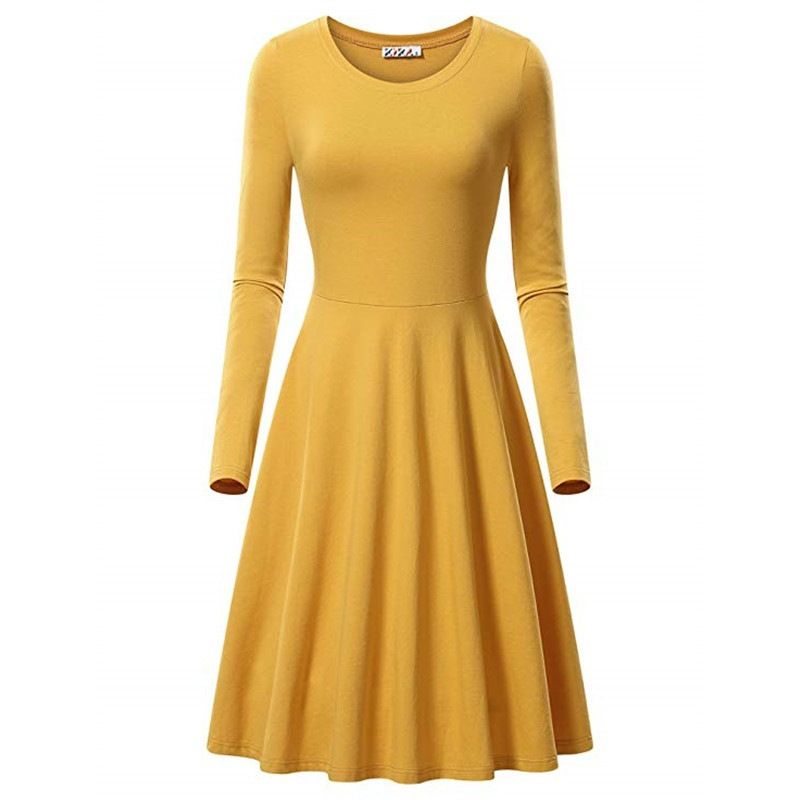 Women's Solid Color Round Neck Long Sleeve Loose Dress Fashion For Europe And America_ecoleips.com