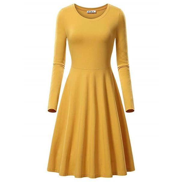 Women's Solid Color Round Neck Long Sleeve Loose Dress Fashion For Europe And America_ecoleips.com