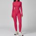 Color Block Women's Bodysuit Stand Up Collar Half Zip High Intensity Fitness Yoga Sportswear Nylon_ecoleips.com
