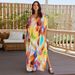 European And American Style Rayon Printed Beach Sun Protection Shirt Loose Dress Women's Bikini Swimsuit Cover up Cross Border E-Commerce_ecoleips.com