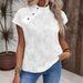 Women's Clothing New Cotton Jacquard Shirt Tops Hot Style Stand Collar Lapel Casual Short Sleeve_ecoleips.com
