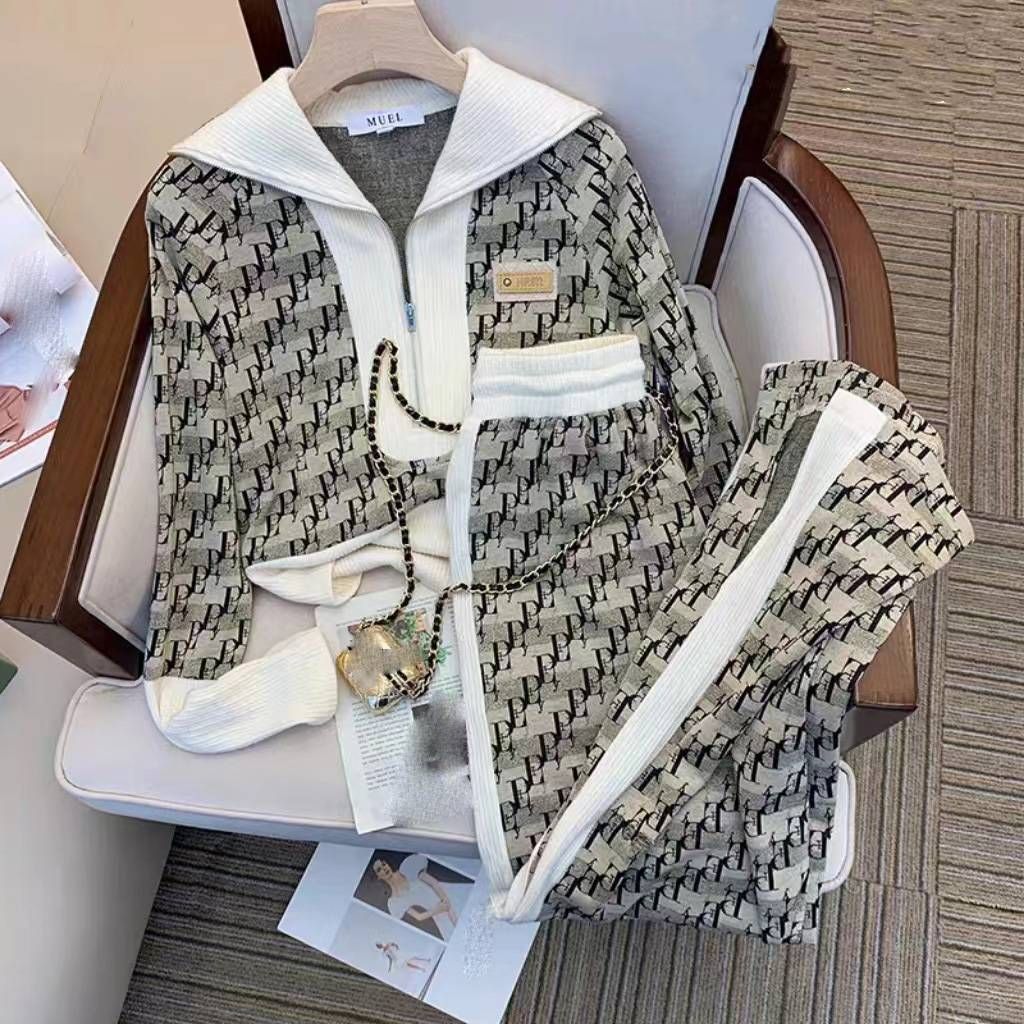 Women's Clothing Early Autumn High End Fashion Casual Style Knitted Sweater Wide Leg Pants Two Piece Suit_ecoleips.com
