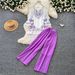 Women's Commuter Style Two Piece Set Printed Bell Sleeve Top And High Waisted Wide Leg Pants Relaxed Elegant Autumn Outfit_ecoleips.com