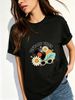 Women Crew Neck Short Sleeve T Shirt Vintage Vibes Vinyl Record Daisy Sunglasses Graphic Tee 70s Retro Hippie Loose Casual Summer Streetwear Tops_ecoleips.com