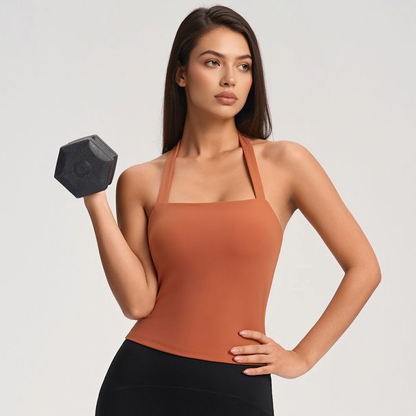 Plain Back Thin Strap Stretch Fitness Camisole_ecoleips.com