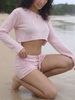 Women Lightweight Breathable Thin Knit 2 Piece Set Off Shoulder Crop Top Drawstring Shorts Outfit_ecoleips.com