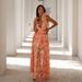 K New Vacation Long Dress With Hollow Out And Slim Fit, Deep V Ruffle Edge, Broken Flower, Exposed Back Dress_ecoleips.com