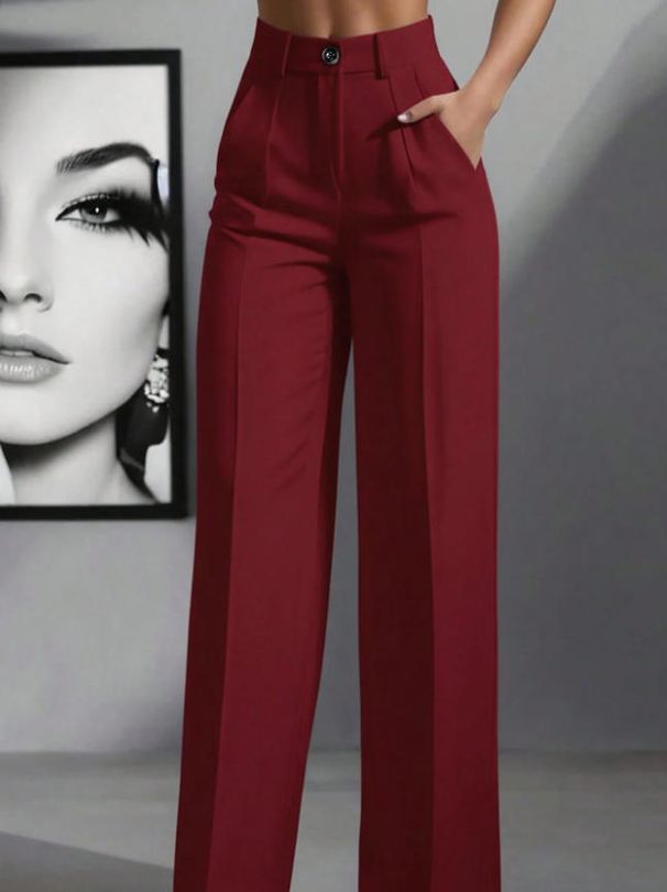Women's Clothing Solid Color Casual Women's High Waisted Pleated Loose Trousers Work Pants Dress Pants_ecoleips.com
