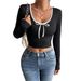 Voya Women's Fashion Simple Style Versatile T-shirt For Spring And Summer Slim Fit Short Style Sexy Contrasting Color Top_ecoleips.com