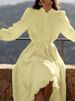 Elegant Single Breasted Ruffles Long Dress Women Retro Solid Flared Sleeve Stand Collar Belt Holiday Dresses Lady 2025 Chic Robe_ecoleips.com