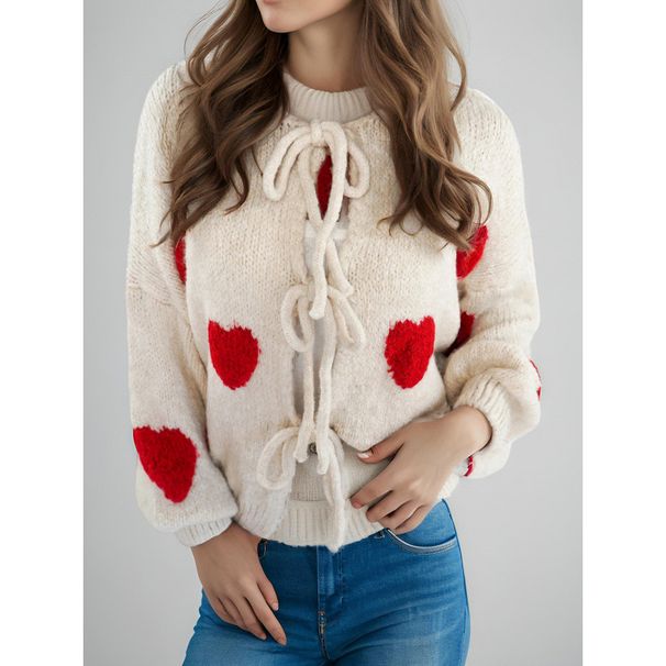 Love Embroidery Crew Neck Autumn And Winter Sweater Strappy Cardigan Top Knit Jacket Woman_ecoleips.com