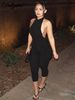 Dulzura Women'S Halter Sleeveless Backless Ribbed Single Breasted Jumpsuit Solid Sexy Casual Romper Party Club Street Clothes_ecoleips.com